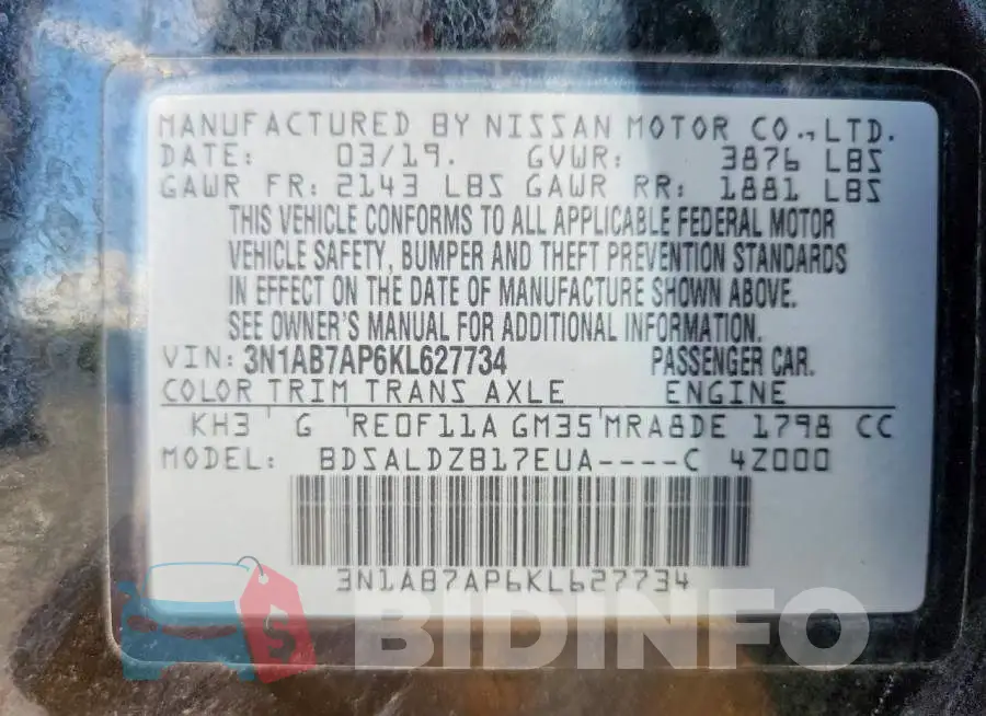 3N1AB7AP6KL627734 Photo# 13