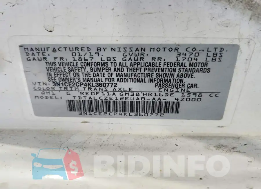 3N1CE2CP4KL360772 Photo# 12