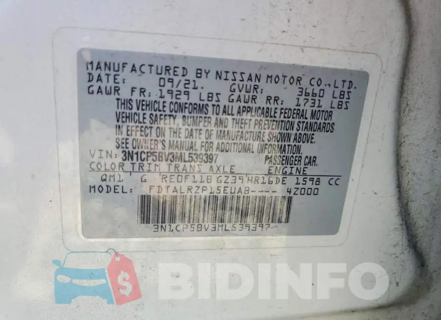 3N1CP5BV3ML539397 Photo# 13