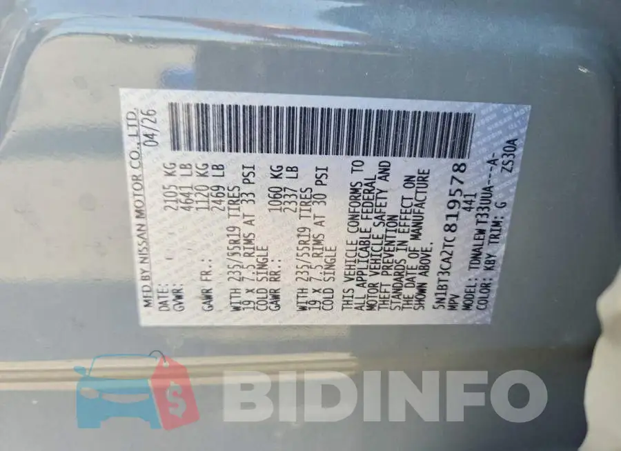 5N1BT3CA2TC819578 Photo# 13