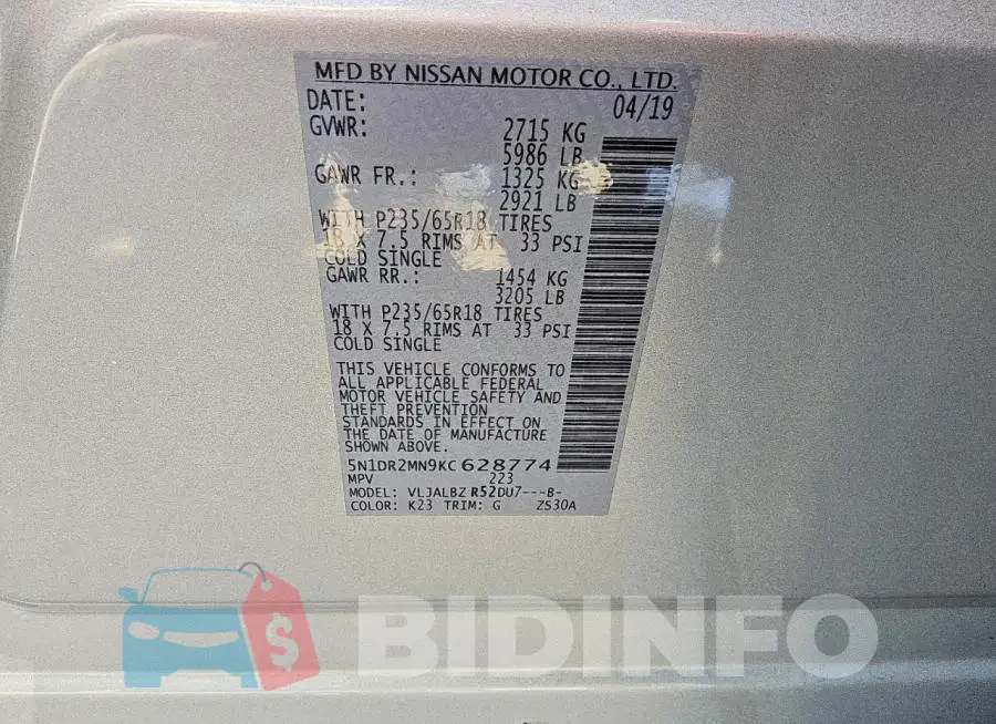 5N1DR2MN9KC628774 Photo# 13