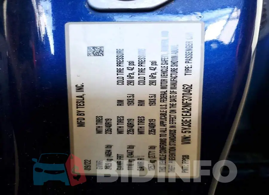 5YJ3E1EA2NF370462 Photo# 12