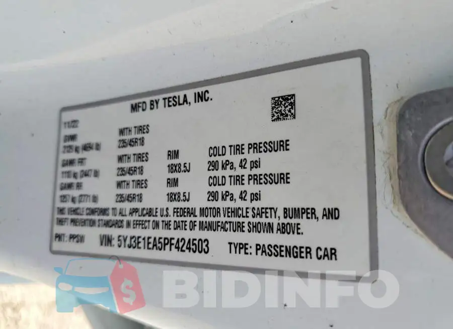 5YJ3E1EA5PF424503 Photo# 13