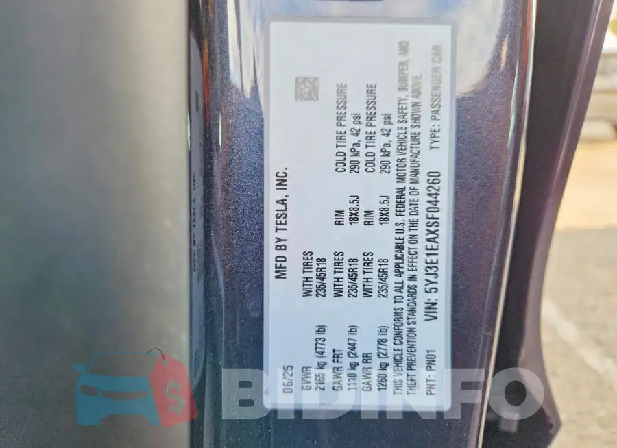 5YJ3E1EAXSF044260 Photo# 12