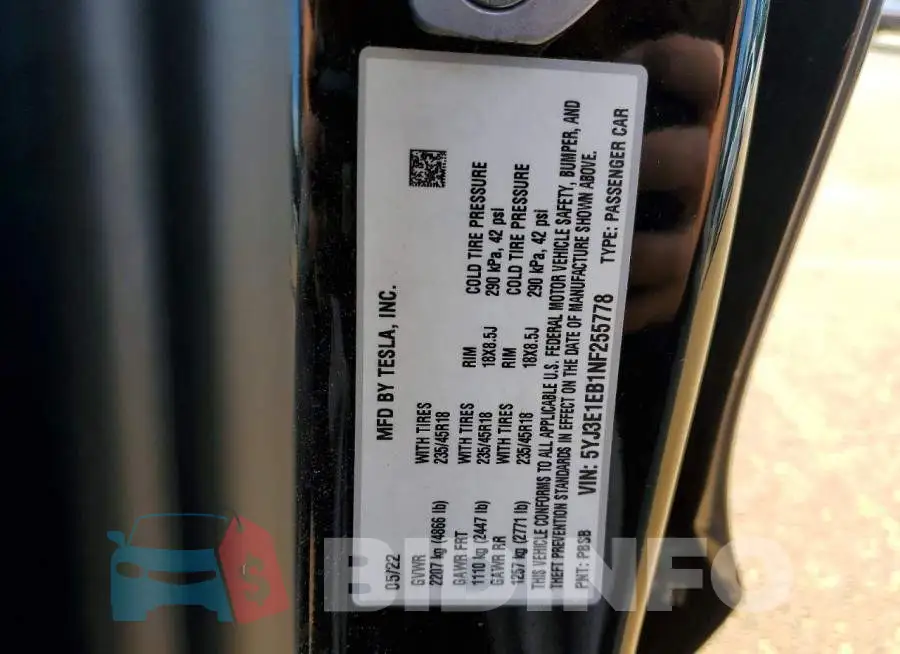 5YJ3E1EB1NF255778 Photo# 12