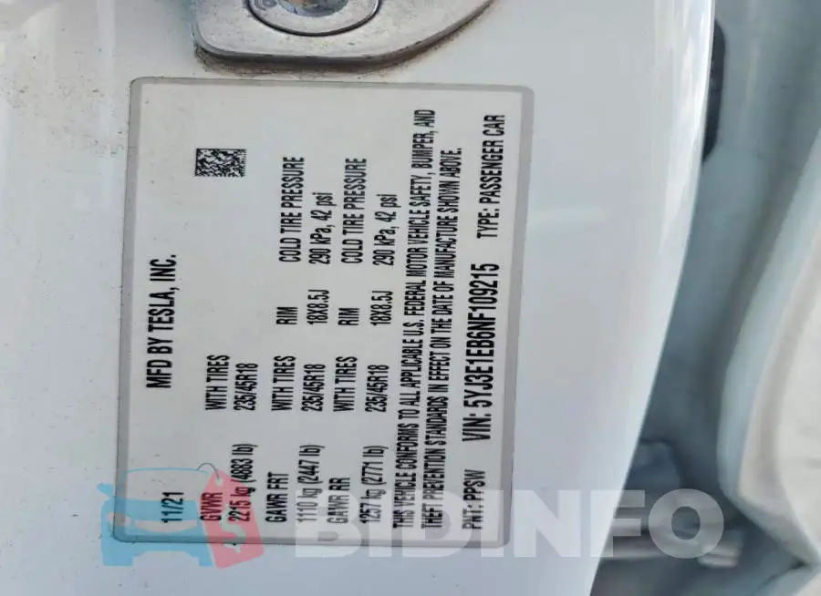 5YJ3E1EB6NF109215 Photo# 13