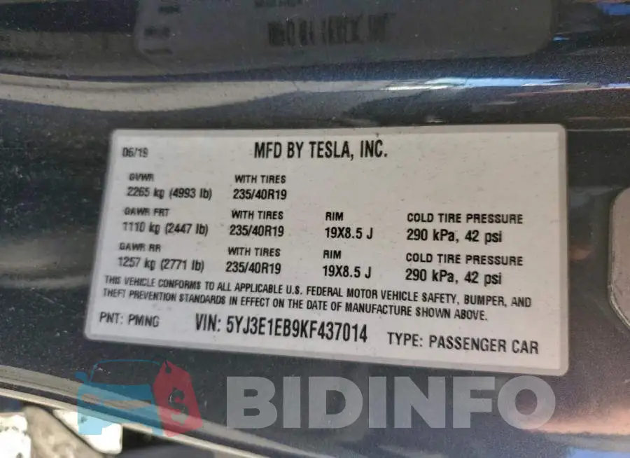 5YJ3E1EB9KF437014 Photo# 12
