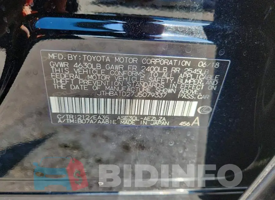JTHBA1D27J5079337 Photo# 12