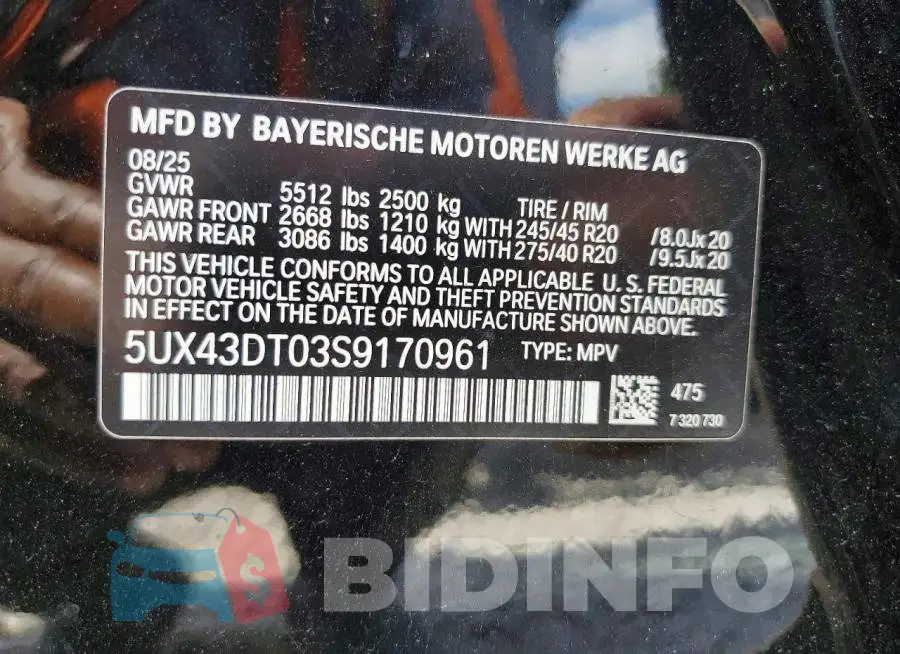 5UX43DT03S9170961 Photo# 13