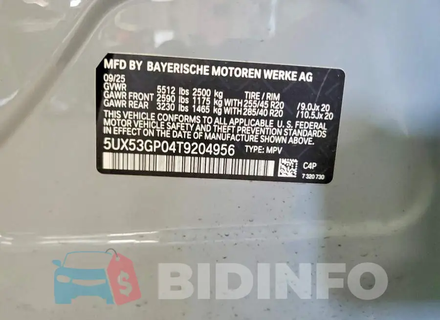 5UX53GP04T9204956 Photo# 13