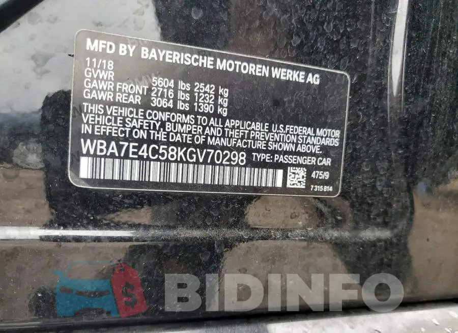WBA7E4C58KGV70298 Photo# 12