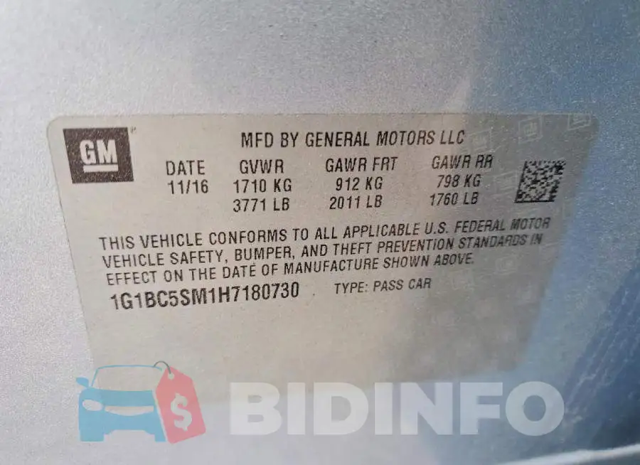 1G1BC5SM1H7180730 Photo# 12