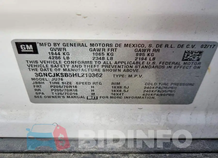 3GNCJKSB5HL210362 Photo# 13