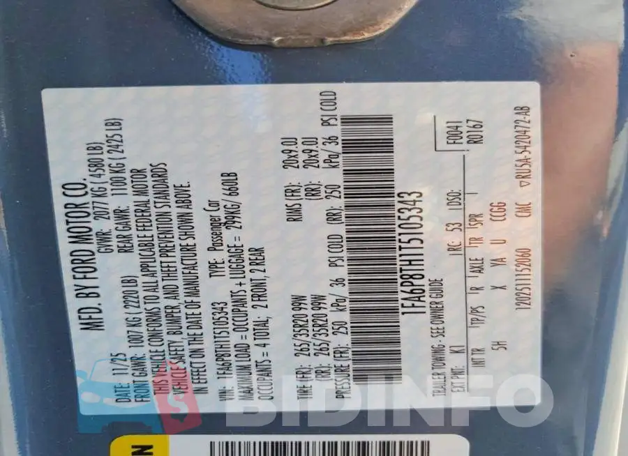 1FA6P8TH1T5105343 Photo# 12