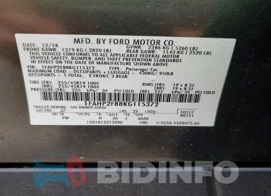 1FAHP2F88KG115372 Photo# 12