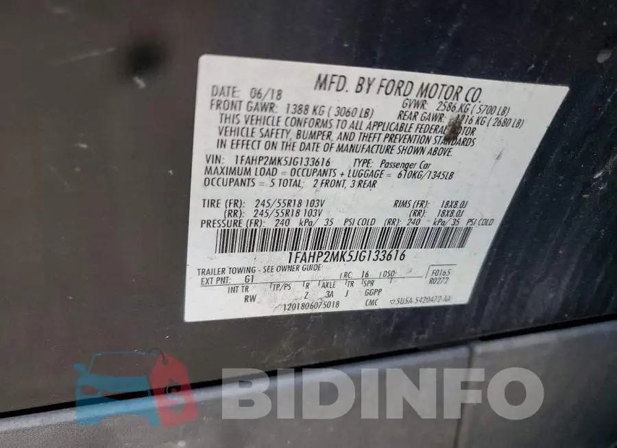 1FAHP2MK5JG133616 Photo# 12