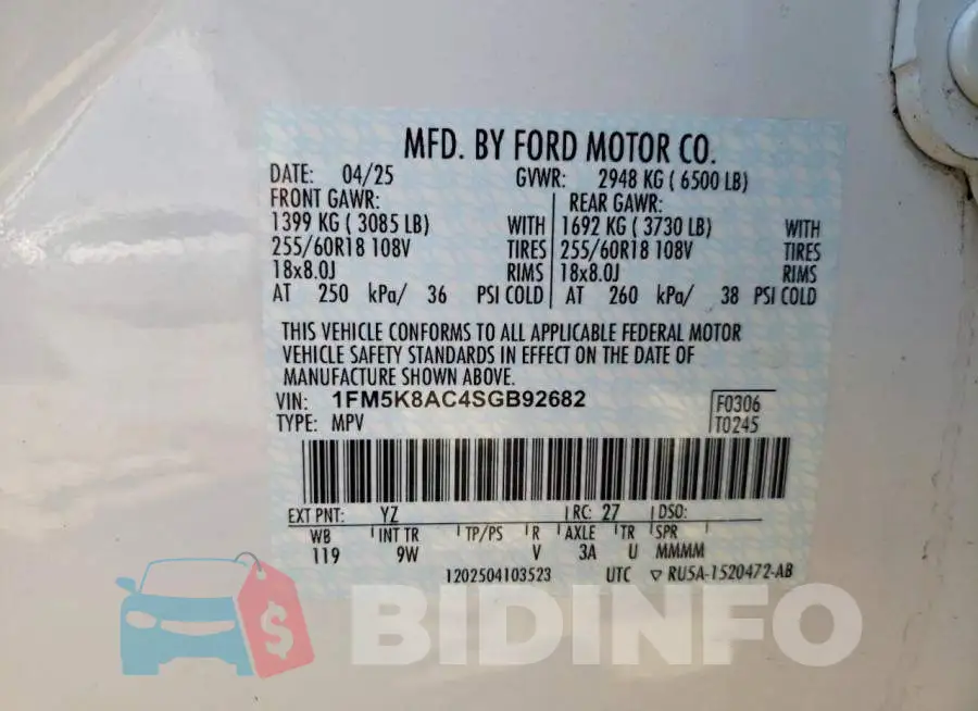 1FM5K8AC4SGB92682 Photo# 13