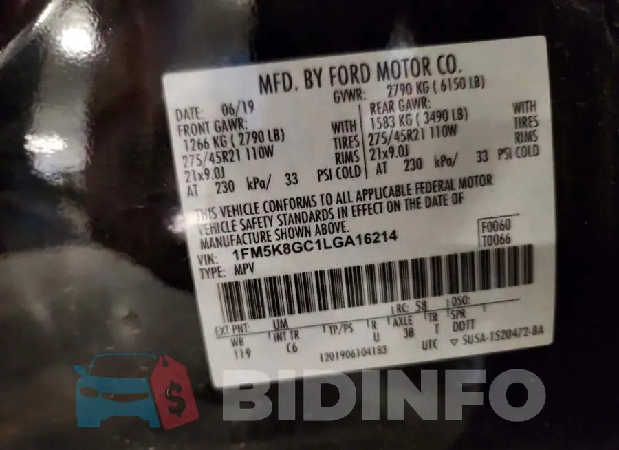 1FM5K8GC1LGA16214 Photo# 13