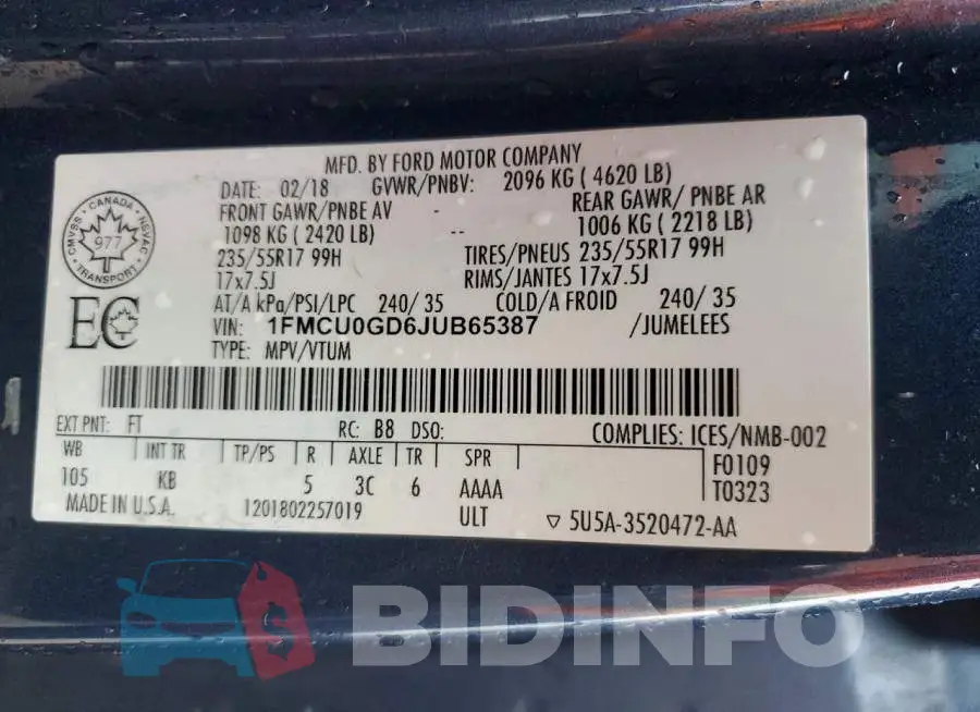 1FMCU0GD6JUB65387 Photo# 13