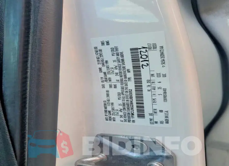 1FMCU9GD8KUB93052 Photo# 13