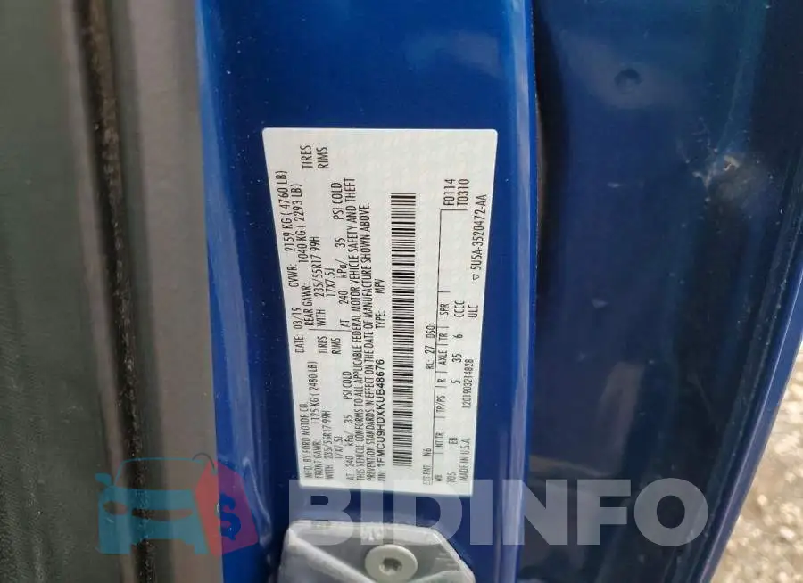 1FMCU9HDXKUB48676 Photo# 12