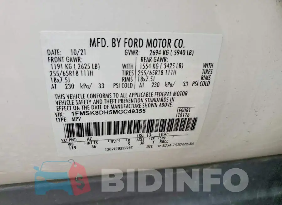 1FMSK8DH5MGC49355 Photo# 12