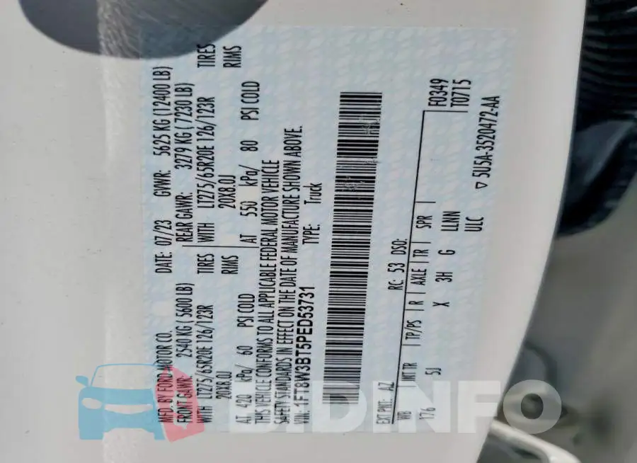1FT8W3BT5PED53731 Photo# 12