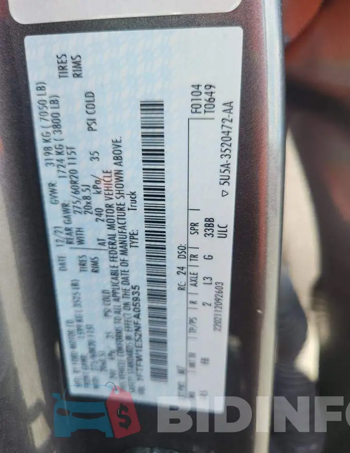 1FTFW1E52NFA05935 Photo# 13
