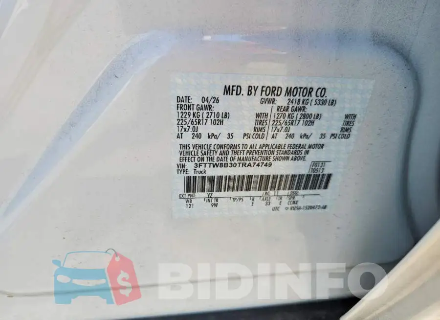 3FTTW8B30TRA74749 Photo# 12