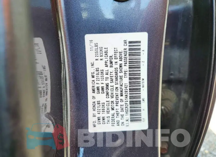 1HGCR2F51HA095421 Photo# 12