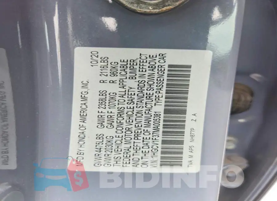 1HGCV1F37MA005381 Photo# 12