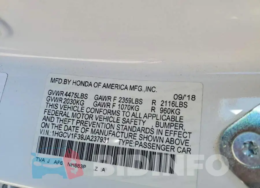 1HGCV1F39JA237931 Photo# 13
