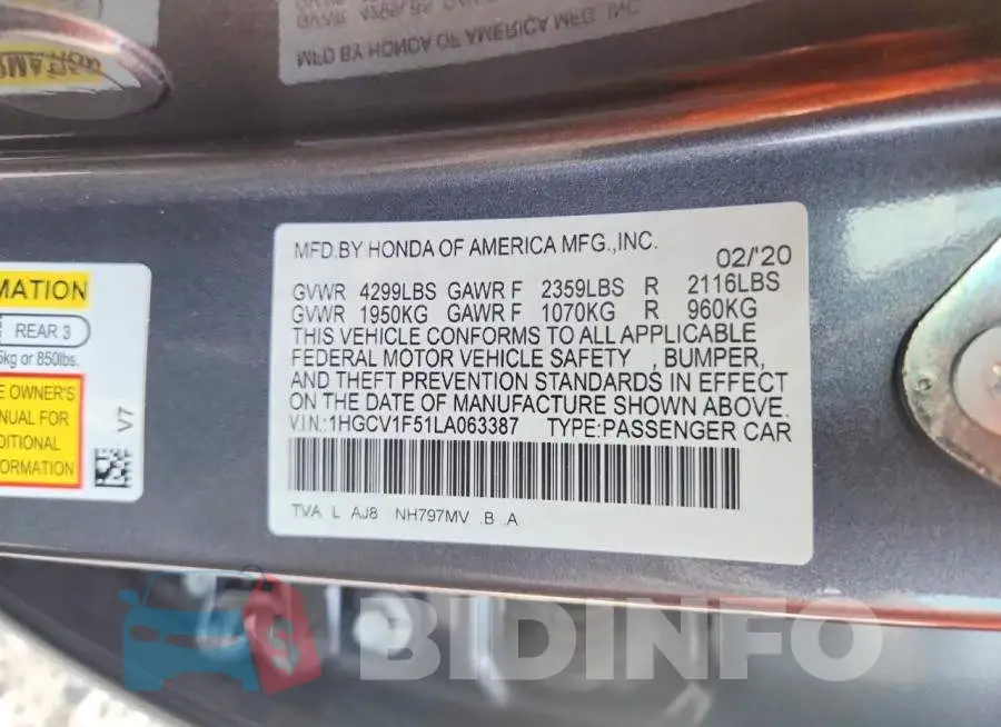 1HGCV1F51LA063387 Photo# 12