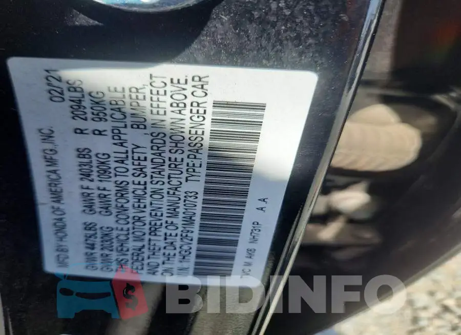 1HGCV2F91MA010733 Photo# 12
