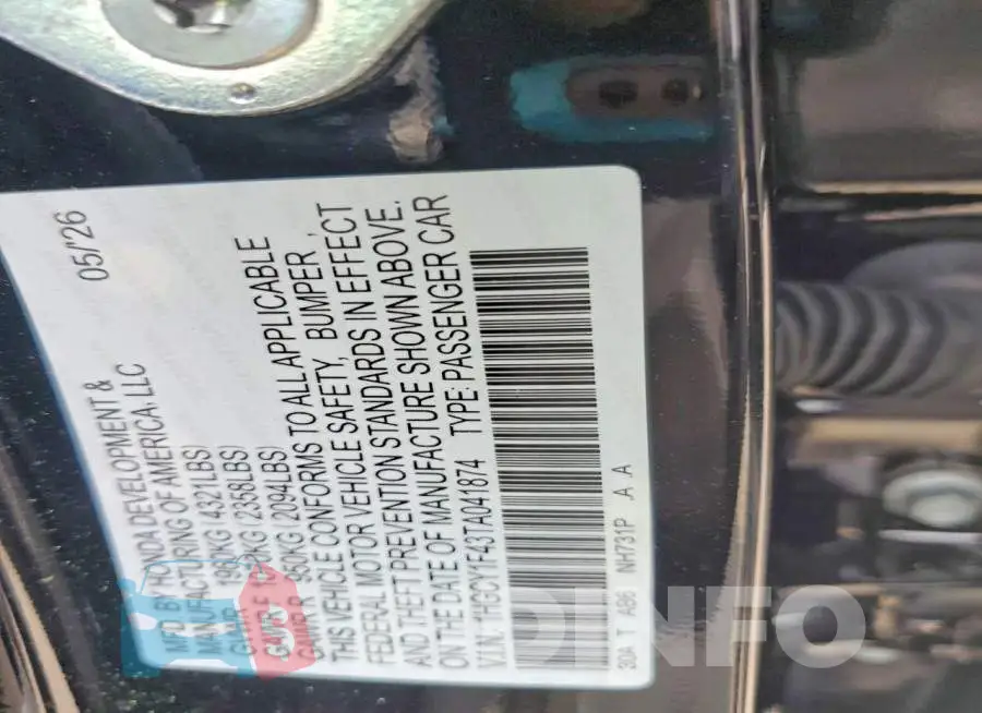 1HGCY1F43TA041874 Photo# 13