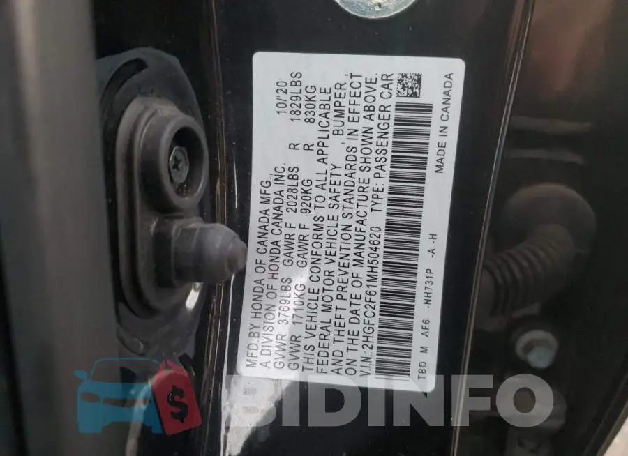 2HGFC2F61MH504620 Photo# 12