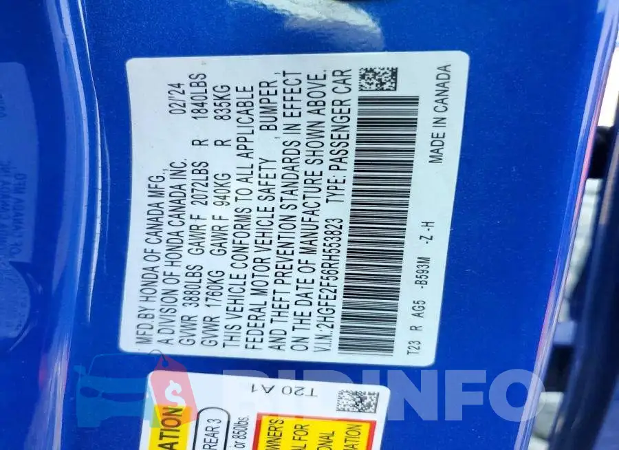 2HGFE2F56RH553823 Photo# 12