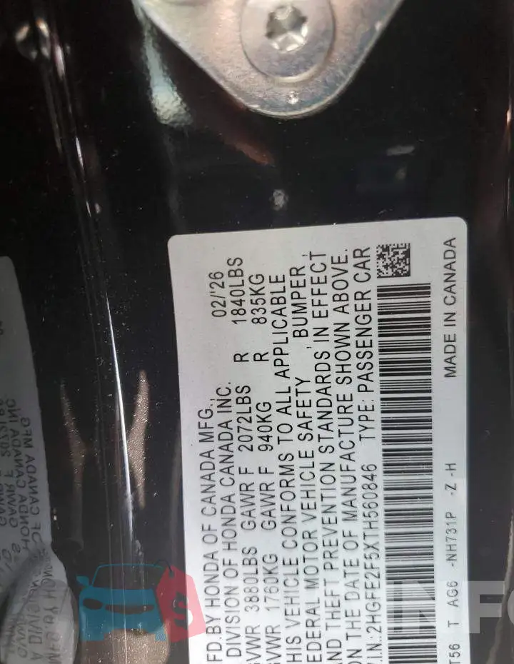 2HGFE2F5XTH560846 Photo# 12