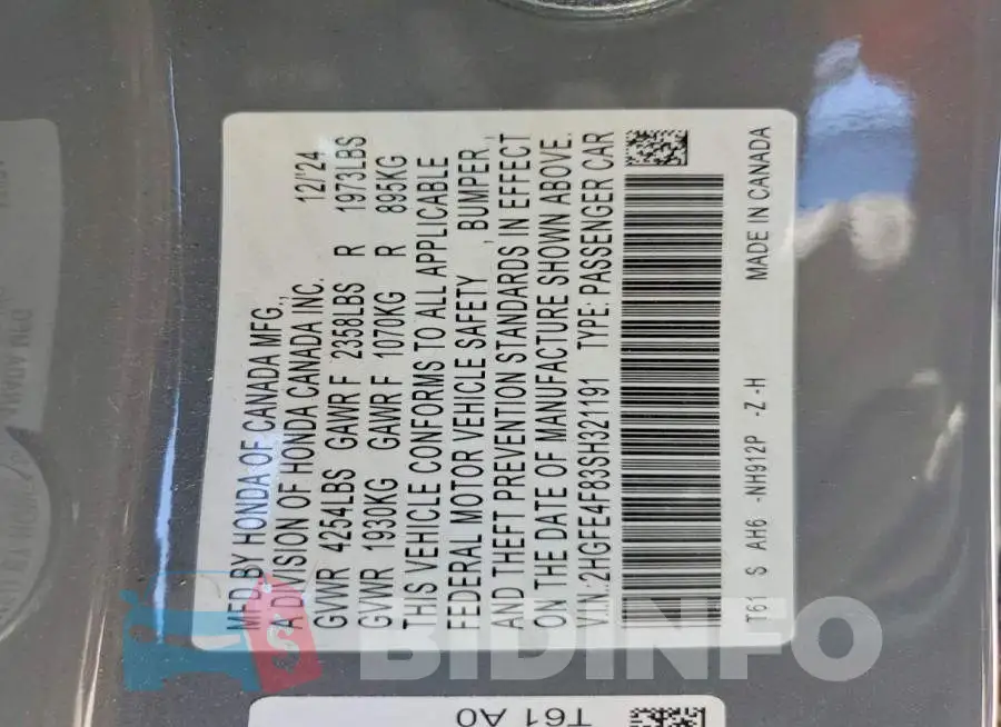 2HGFE4F83SH321191 Photo# 13