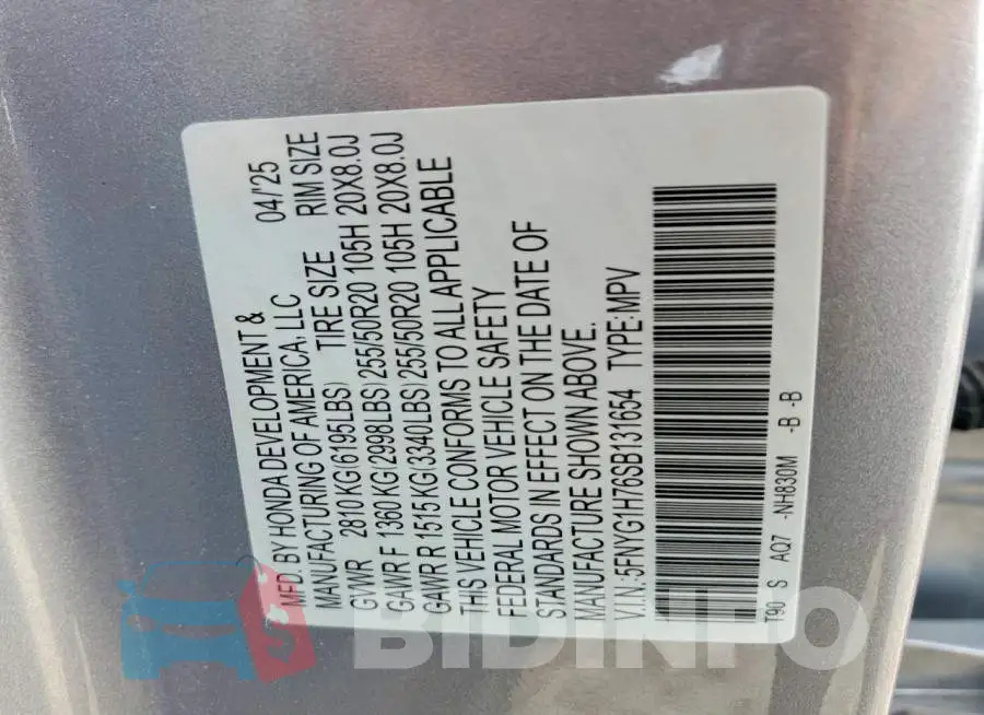 5FNYG1H76SB131654 Photo# 13