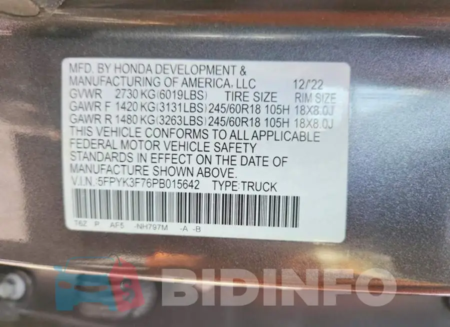 5FPYK3F76PB015642 Photo# 13