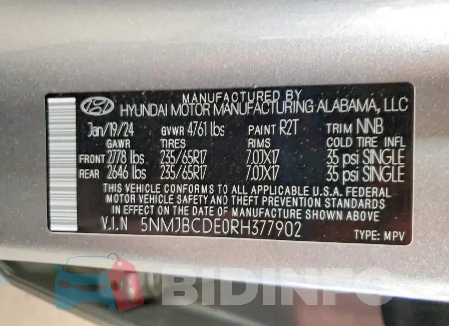 5NMJBCDE0RH377902 Photo# 14