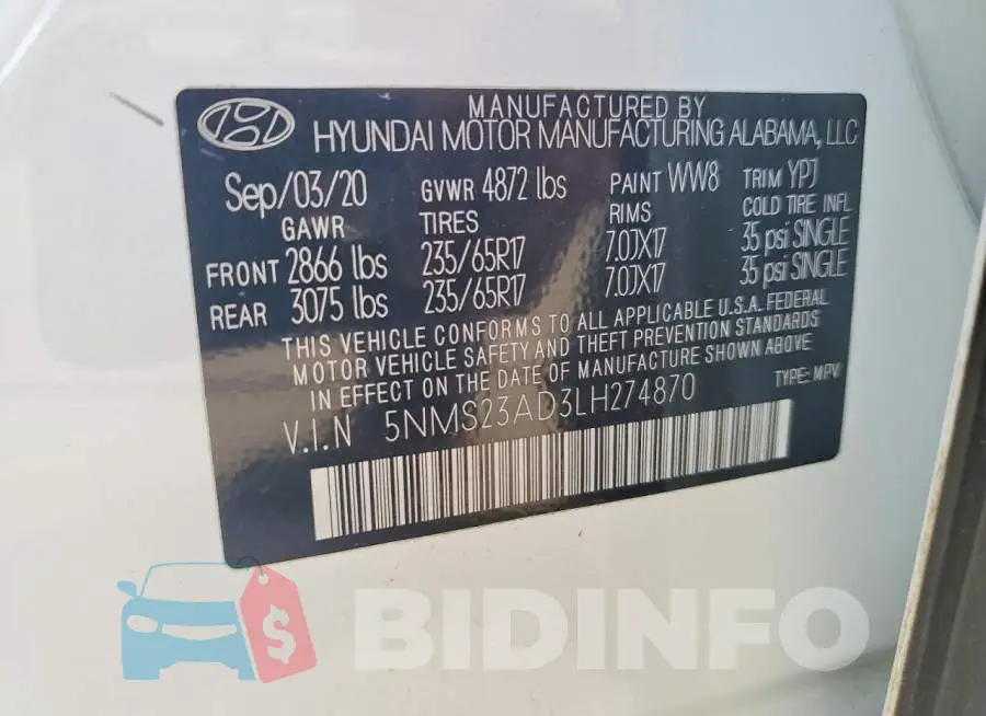 5NMS23AD3LH274870 Photo# 13