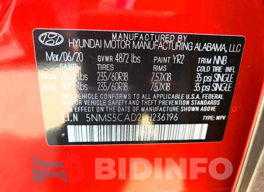 5NMS5CAD2LH236196 Photo# 13