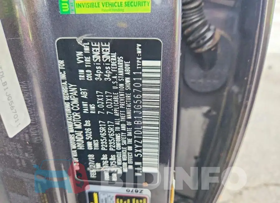 5XYZTDLB1JG567011 Photo# 13