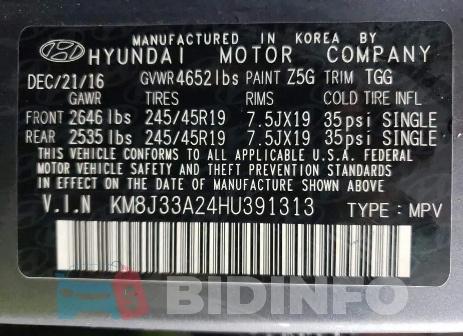 KM8J33A24HU391313 Photo# 14