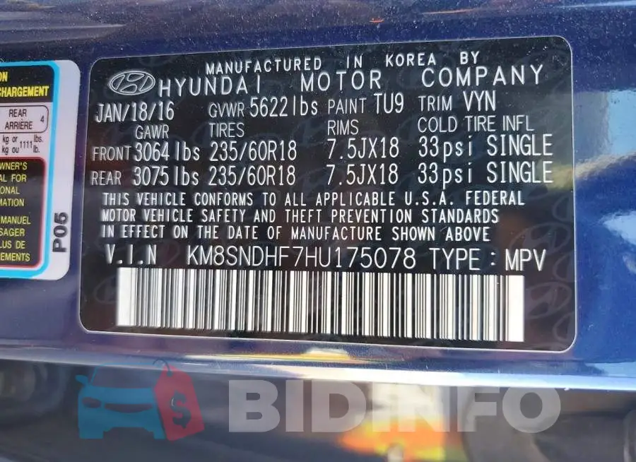 KM8SNDHF7HU175078 Photo# 13