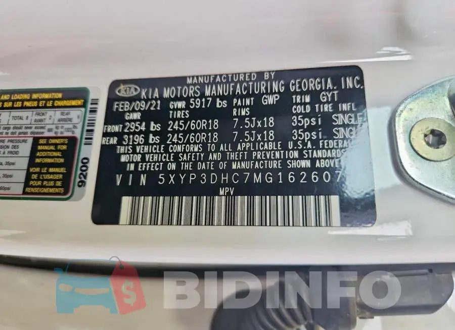 5XYP3DHC7MG162607 Photo# 13