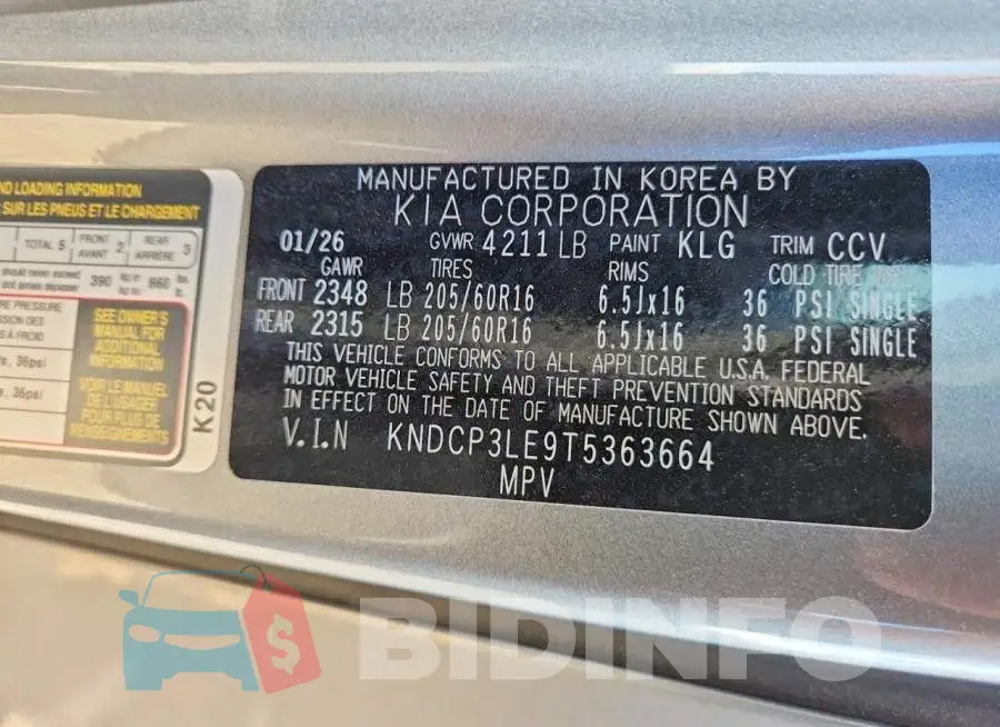 KNDCP3LE9T5363664 Photo# 13