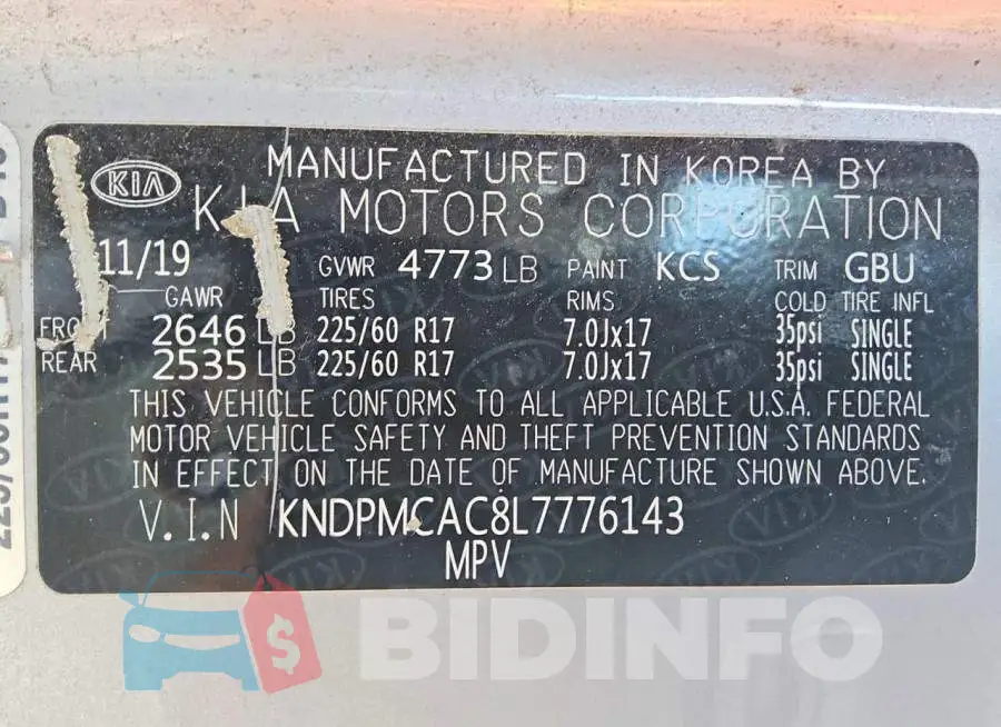 KNDPMCAC8L7776143 Photo# 12